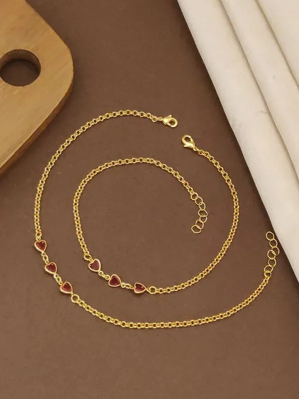Gold_Brass_Red_Heart_Charm_Necklace_For_Women