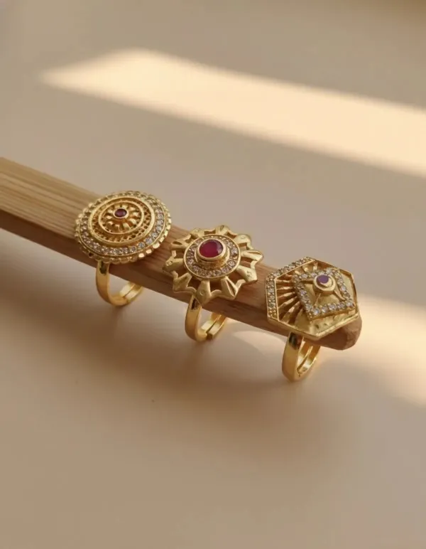 Gold_Brass_Red_Stone_Statement_Ring_Set_For_Women