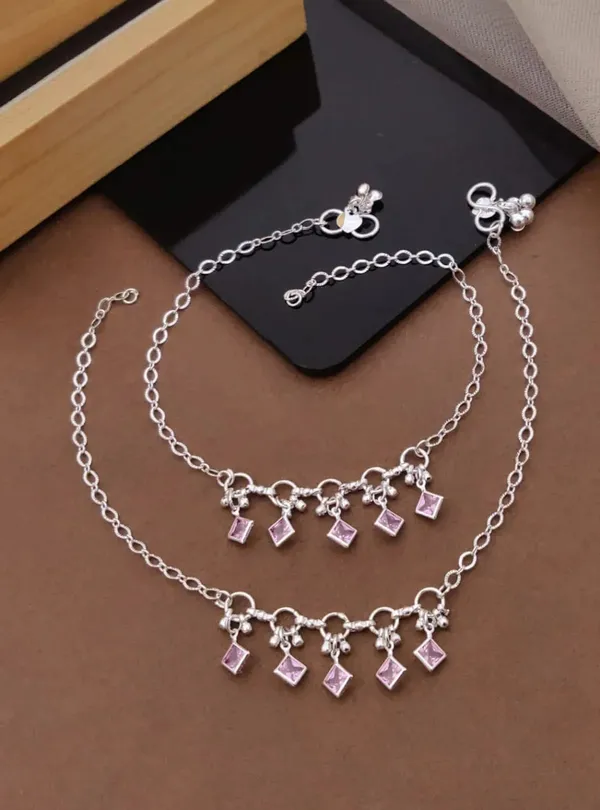 Silver_Brass_Alloy_Pink_Charm_Drop_Anklets_For_Women