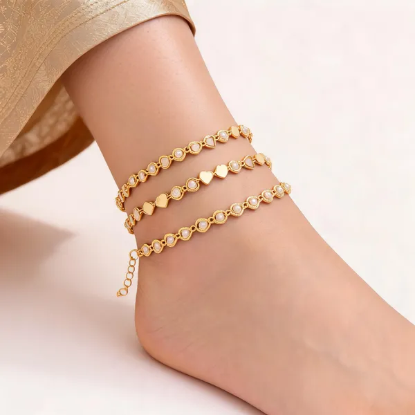 Gold_Brass_Heart_Link_Chain_Bracelet_Set_For_Women