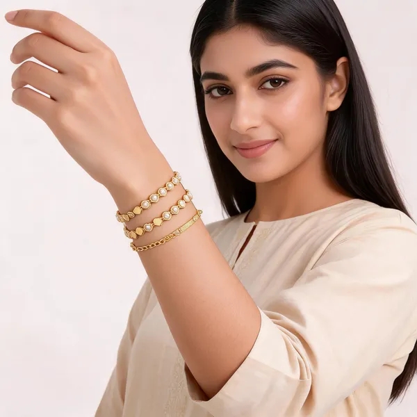 Gold_Brass_Heart_Link_Chain_Bracelet_Set_For_Women