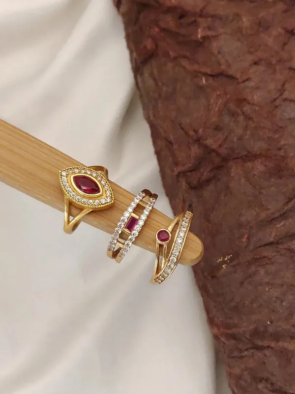 Gold_Brass_Gold-Plated_Red_Stone_Accent_Ring_Set_For_Women