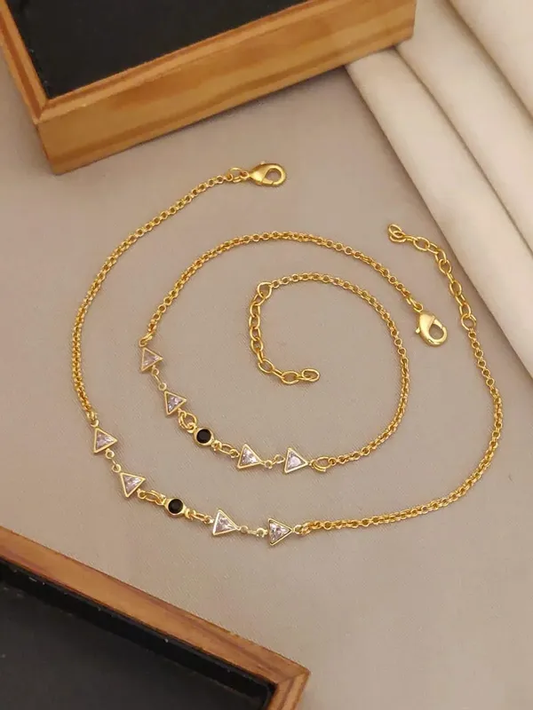 Gold_Tone_Geometric_Triangle_Charm_Anklet_Pair_For_Women