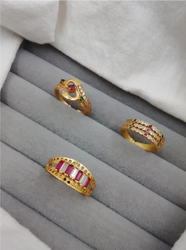 Gold_Brass_Multicolour_Gemstone_Ring_Set_For_Women