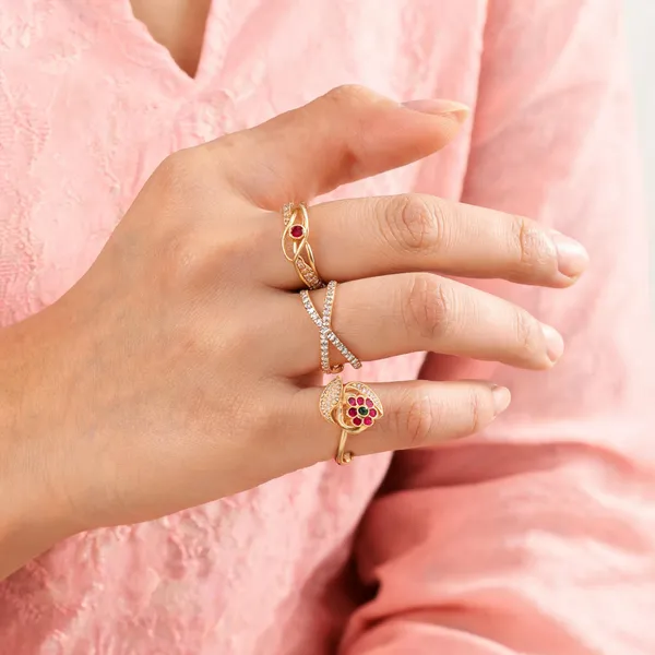Gold_Brass_Gemstone_Floral_Ring_Set_For_Women