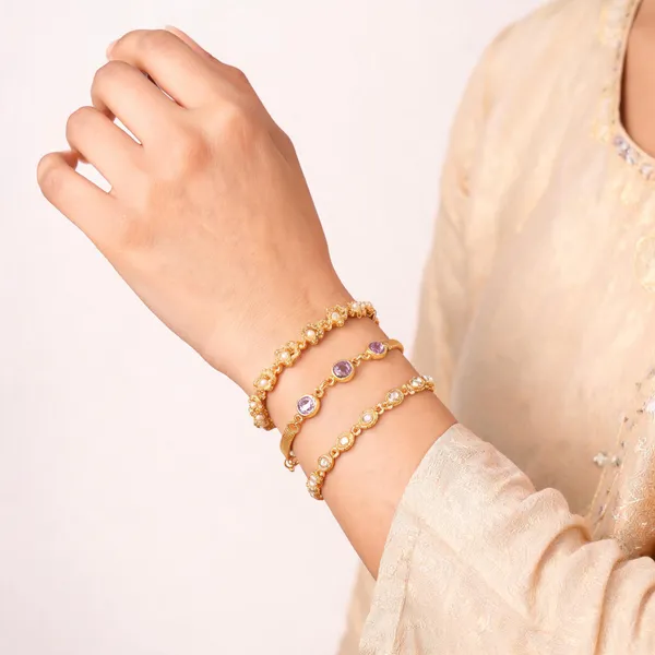Gold_Brass_Alloy_Crystal_Purple_Stone_Bracelet_Set_For_Women
