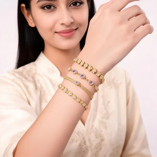 Gold_Brass_Alloy_Crystal_Purple_Stone_Bracelet_Set_For_Women