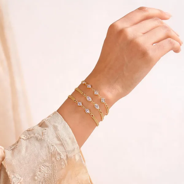 Gold_Brass_Alloy_Geometric_Stone_Mesh_Bracelet_Set_For_Women