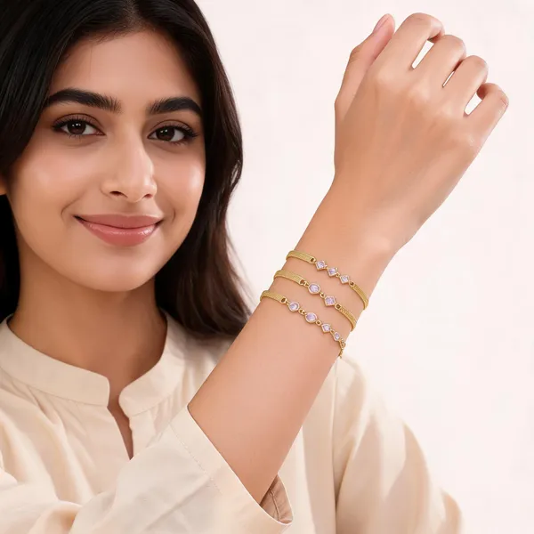 Gold_Brass_Alloy_Geometric_Stone_Mesh_Bracelet_Set_For_Women