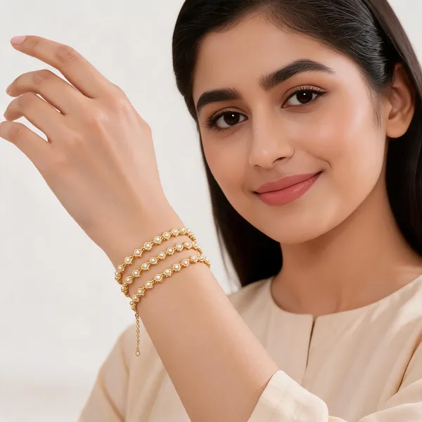 Gold_Brass_Floral_Pearl_Pink_Stone_Chain_Bracelet_Set_For_Women
