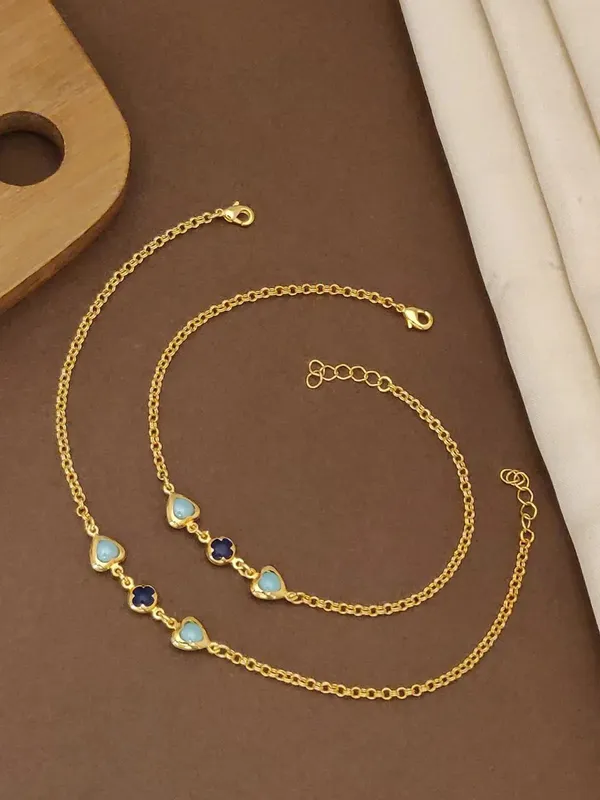 Gold_Tone_Heart_And_Floral_Charm_Necklace_And_Bracelet_Set_For_Women