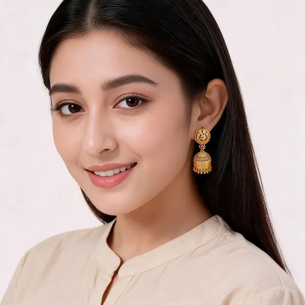 Gold_Brass_Traditional_Jhumka_Earrings_Set_For_Women