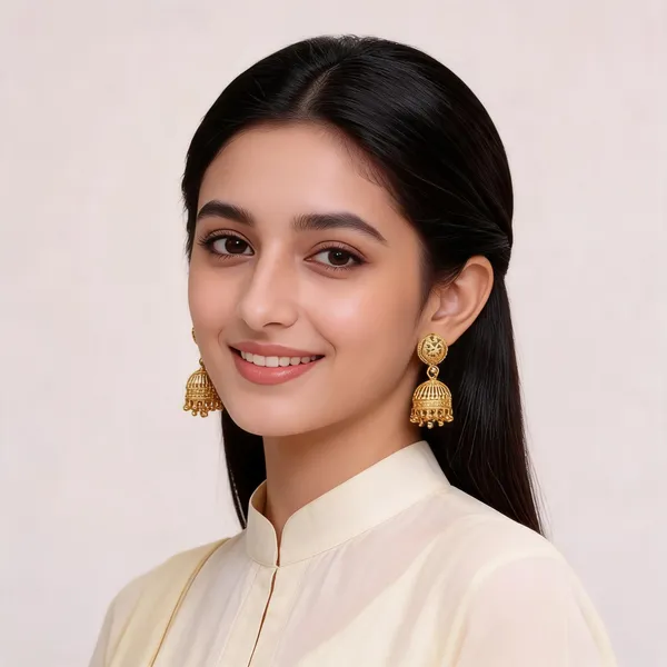 Gold_Brass_Traditional_Jhumka_Earrings_Set_For_Women
