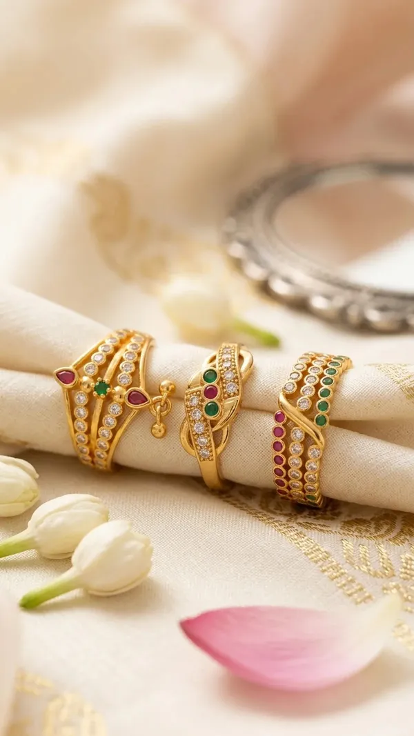 Gold_Brass_Multistone_Ornate_Ring_Set_For_Women
