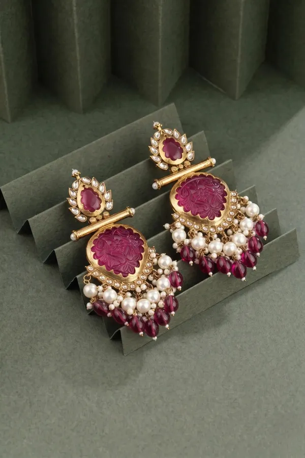 Gold_Brass_Pearl_Floral_Dangling_Earrings_For_Women