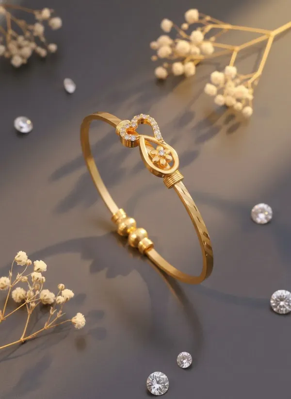 Gold_Brass_Alloy_Floral_Charm_Open_Cuff_Bracelet_For_Women