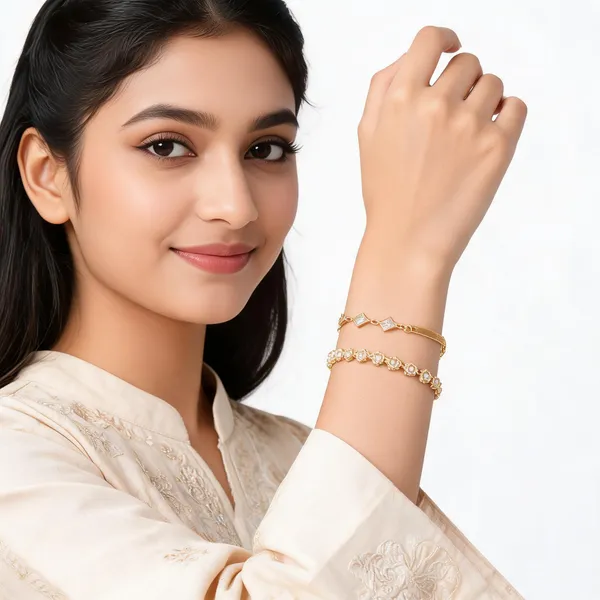 Gold_Brass_Crystal_Link_Bracelet_Set_For_Women