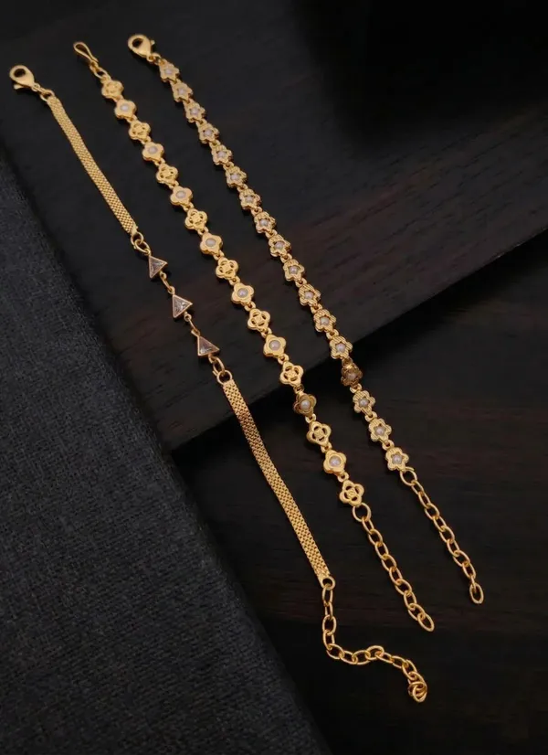 Gold_Brass_Floral_Pink_Accent_Chain_Bracelet_Set_For_Women