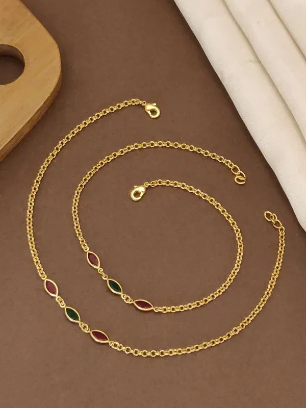 Gold_Brass_Red_Green_Enamel_Necklace_Bracelet_Anklet_Set_For_Women