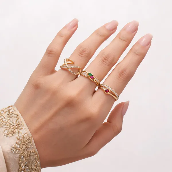 Gold_Brass_Adjustable_Open_Band_Ring_Set_For_Women