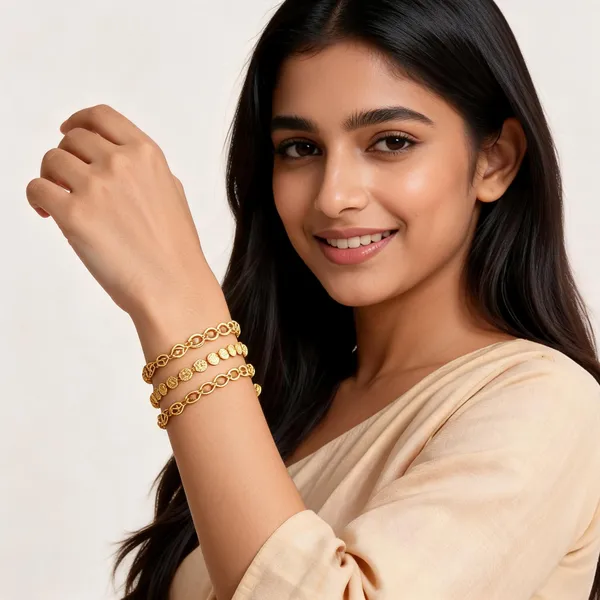 Gold_Brass_Leaf_Heart_Link_Bracelet_Set_For_Women