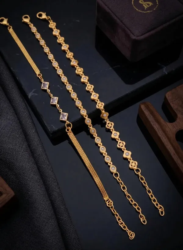 Gold_Brass_Mesh_Stone_Link_Bracelet_Set_For_Women