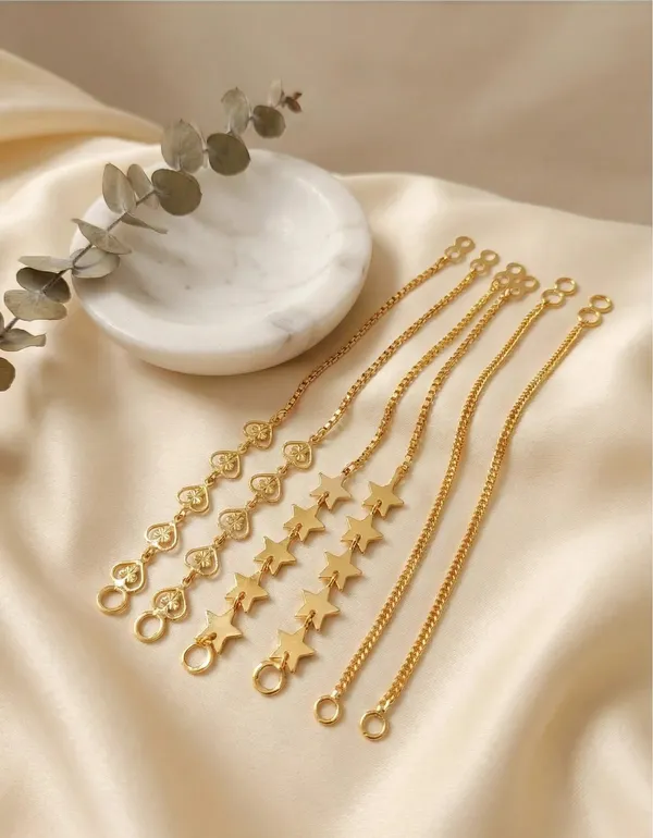 Gold_Tone_Heart_And_Star_Charm_Chain_Anklet_Set_For_Women