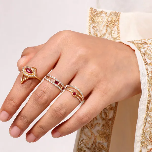Gold_Brass_Gold_Plated_Red_Stone_Accent_Ring_Set_For_Women