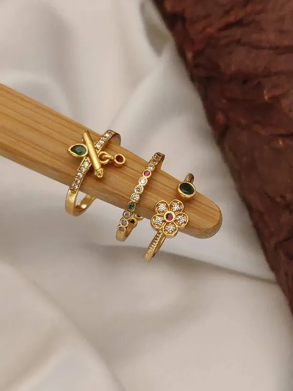 Gold_Brass_Gold-Plated_Multicolour_Stone_Floral_Ring_Set_For_Women