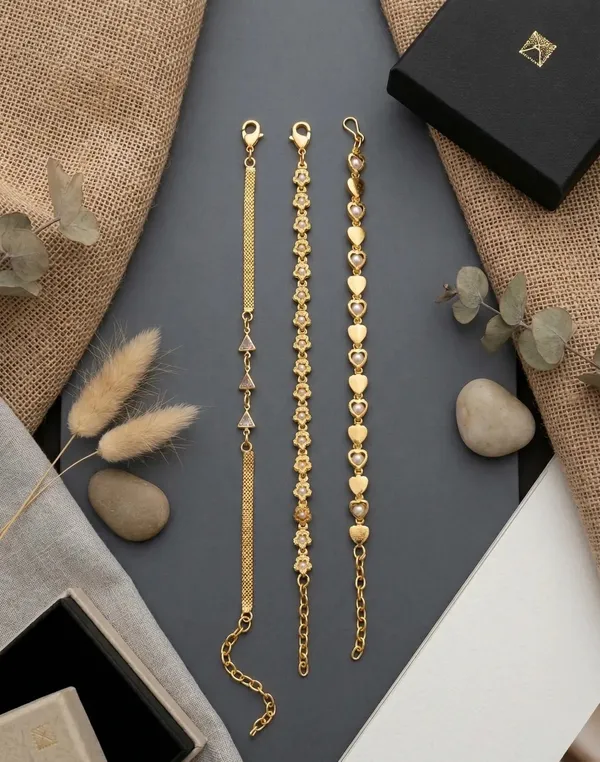 Gold_Brass_Mesh_Floral_Geometric_Chain_Bracelet_Set_For_Women