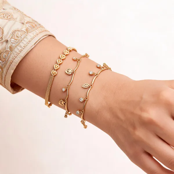 Gold_Brass_Alloy_Heart_Leaf_Charm_Bracelet_Set_For_Women