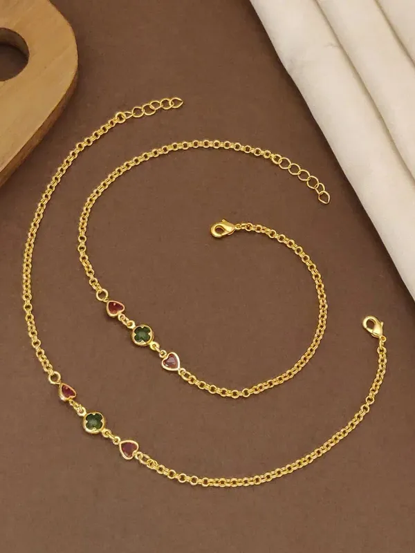 Gold_Tone_Clover_Heart_Charm_Necklace_And_Bracelet_Set_For_Women