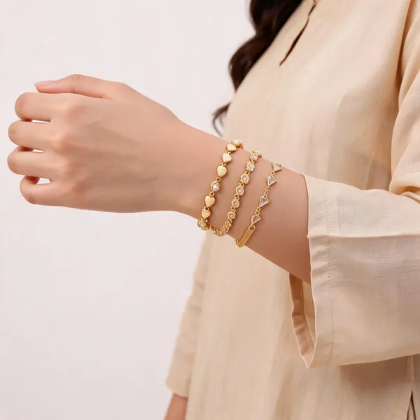Gold_Brass_Mesh_Floral_Link_Chain_Bracelet_Set_For_Women