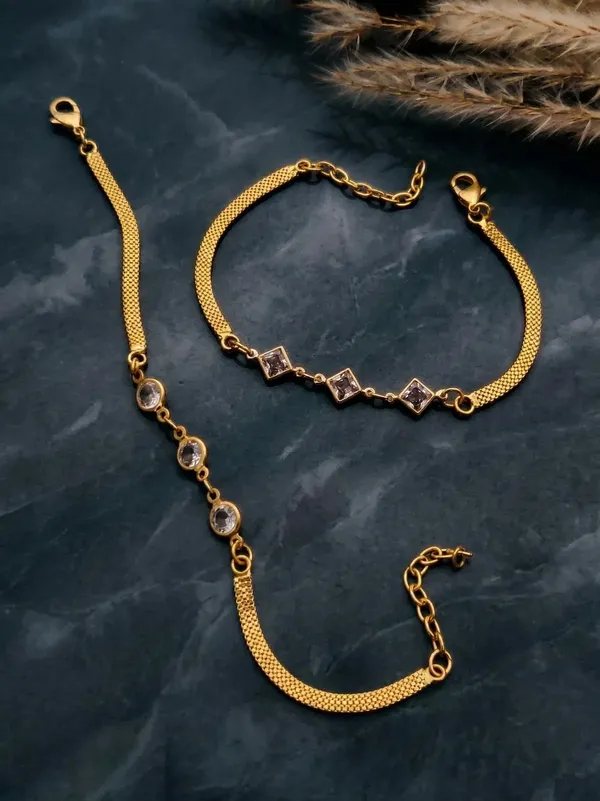 Gold_Brass_Gold-Plated_Stone_Mesh_Chain_Bracelet_Set_For_Women