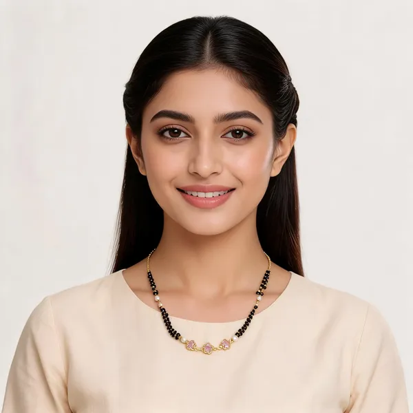 Gold_Brass_Alloy_Black_Bead_Floral_Pendant_Mangalsutra_For_Women
