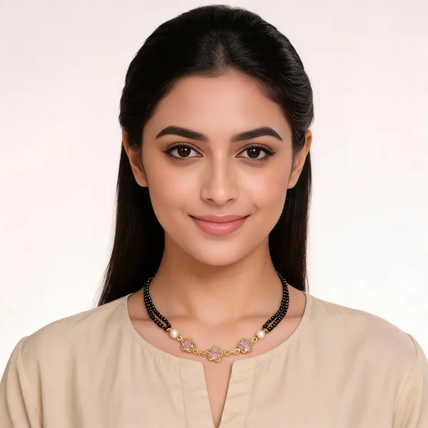 Gold_Brass_Alloy_Black_Bead_Floral_Pendant_Mangalsutra_For_Women
