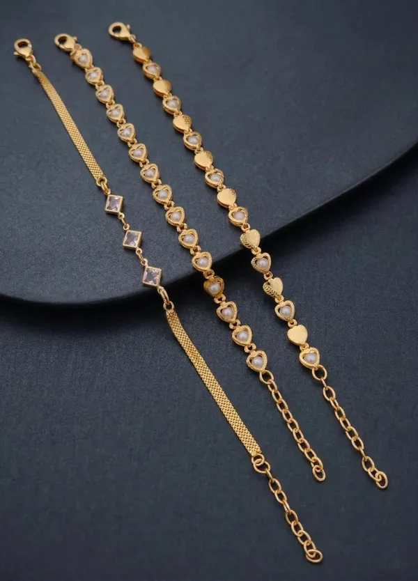 Gold_Brass_Alloy_Geometric_Stone_Link_Bracelet_Set_For_Women