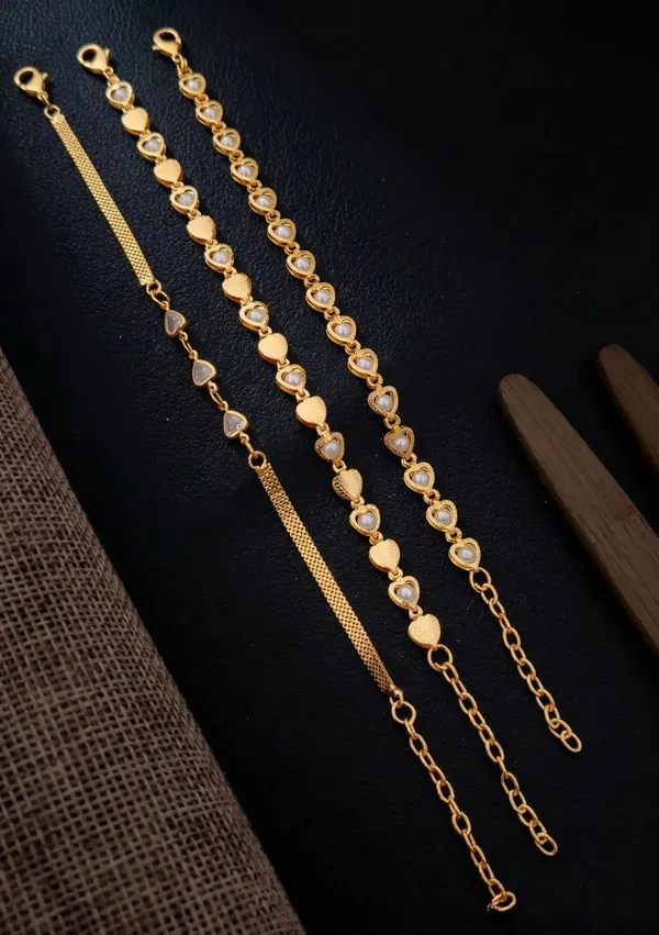 Gold_Brass_Heart_Link_Chain_Anklet_Set_For_Women