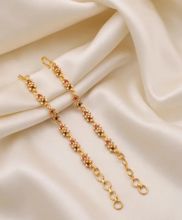 Gold_Tone_Multicolour_Stone_Floral_Anklet_Pair_For_Women