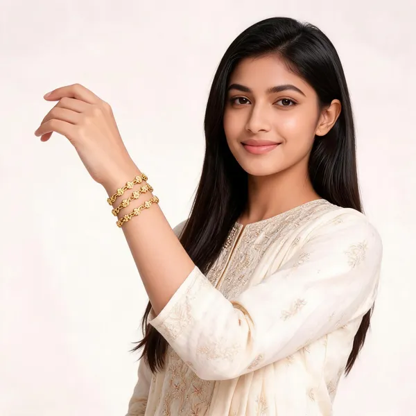 Gold_Brass_Gold-Plated_Floral_Chain_Bracelet_Set_For_Women
