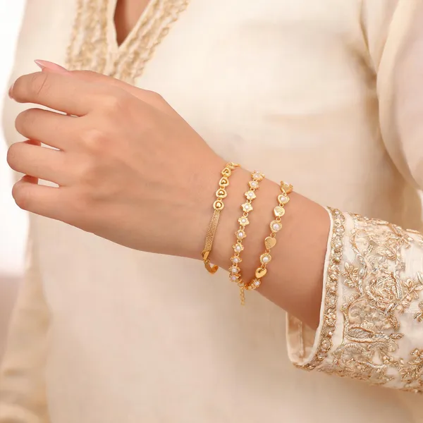 Gold_Brass_Alloy_Floral_Mesh_Link_Bracelet_Set_For_Women