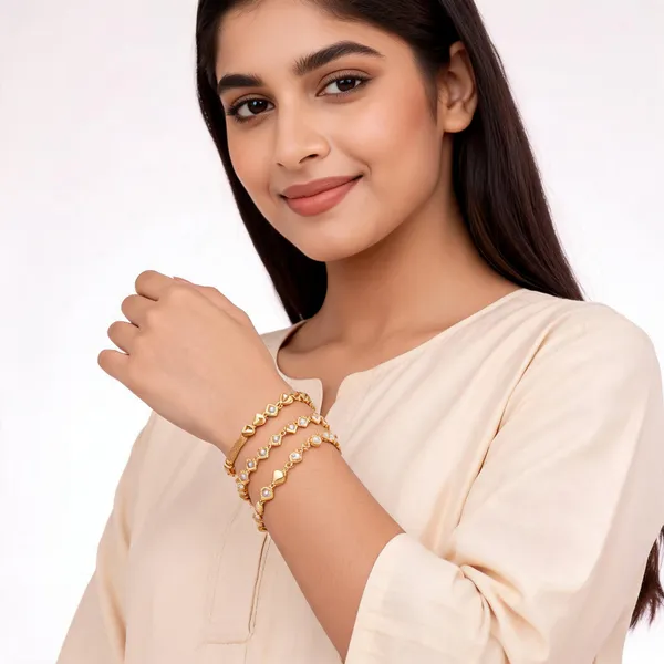 Gold_Brass_Alloy_Floral_Mesh_Link_Bracelet_Set_For_Women