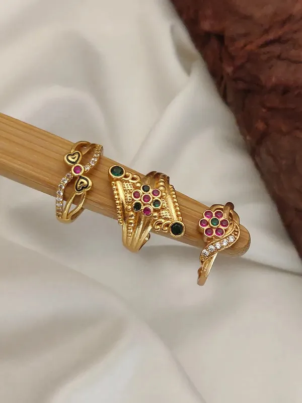 Gold_Brass_Multicolour_Stone_Floral_Ring_Set_For_Women