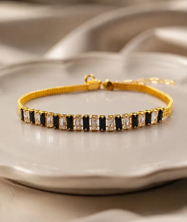 Designer_American_Diamond_&_Black_Crystal_Gold-Plated_Bracelet_for_Girls_and_Women