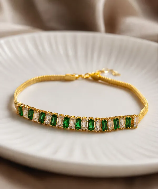 Designer_American_Diamond_&_Green_Crystal_Gold-Plated_Bracelet_for_Girls_and_Women