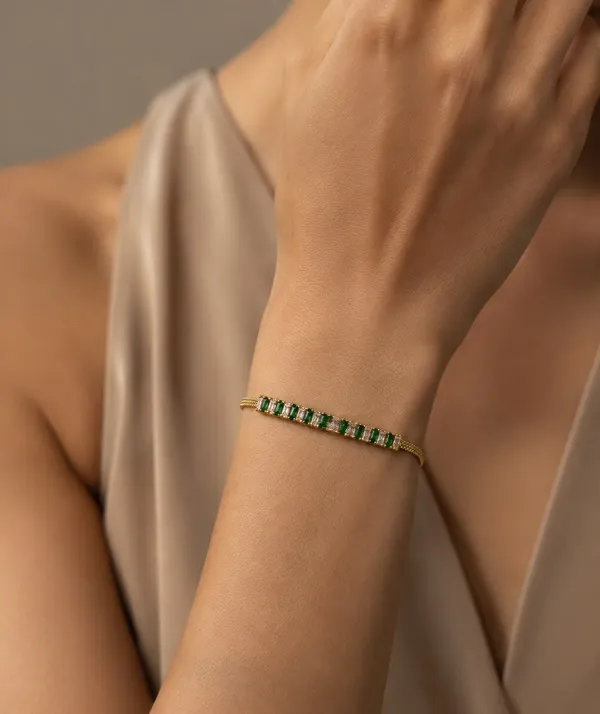 Designer_American_Diamond_&_Green_Crystal_Gold-Plated_Bracelet_for_Girls_and_Women