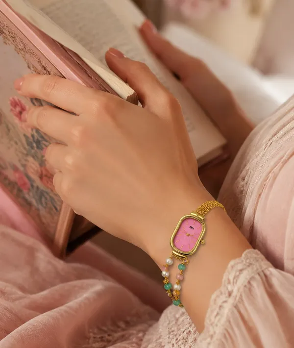 Designer_Charm_Bracelet_Watch_with_Pink_Dial_and_Pearl-Accented_Chain_for_Girls_and_Women