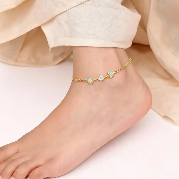 Gold_Brass_Heart_Blue_Stone_Anklet_Set_For_Women