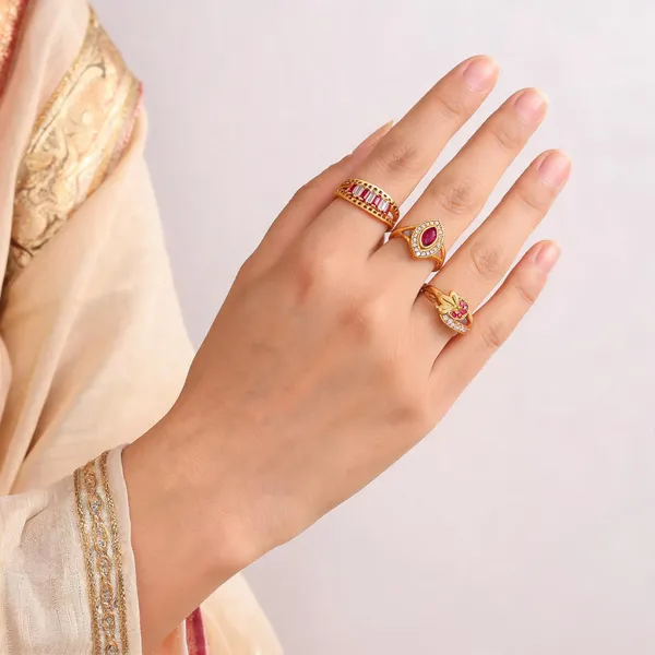 Gold_Brass_Alloy_Pink_Stone_Gemstone_Ring_Set_For_Women