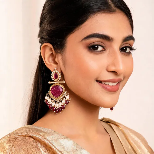 Gold_Brass_Pearl_Floral_Dangling_Earrings_For_Women